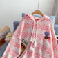 Pull à capuche rouge en filet avec pull tricoté coréen 5111