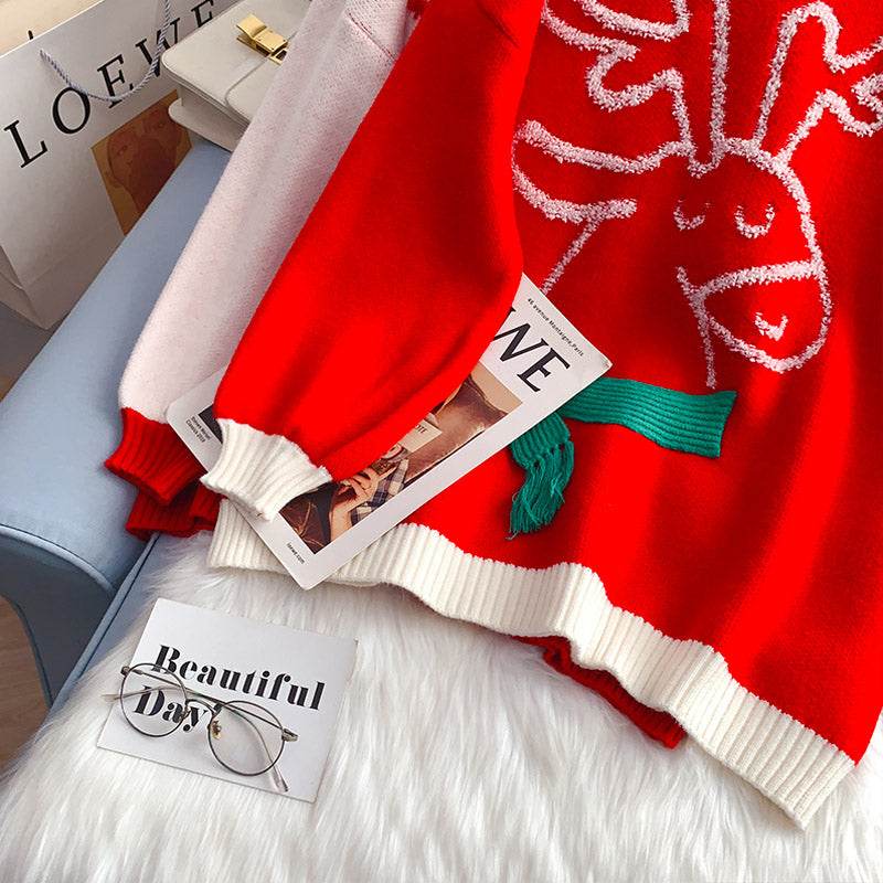 Pull de Noël en forme d'élan, nouveau pull à fond haut 5233
