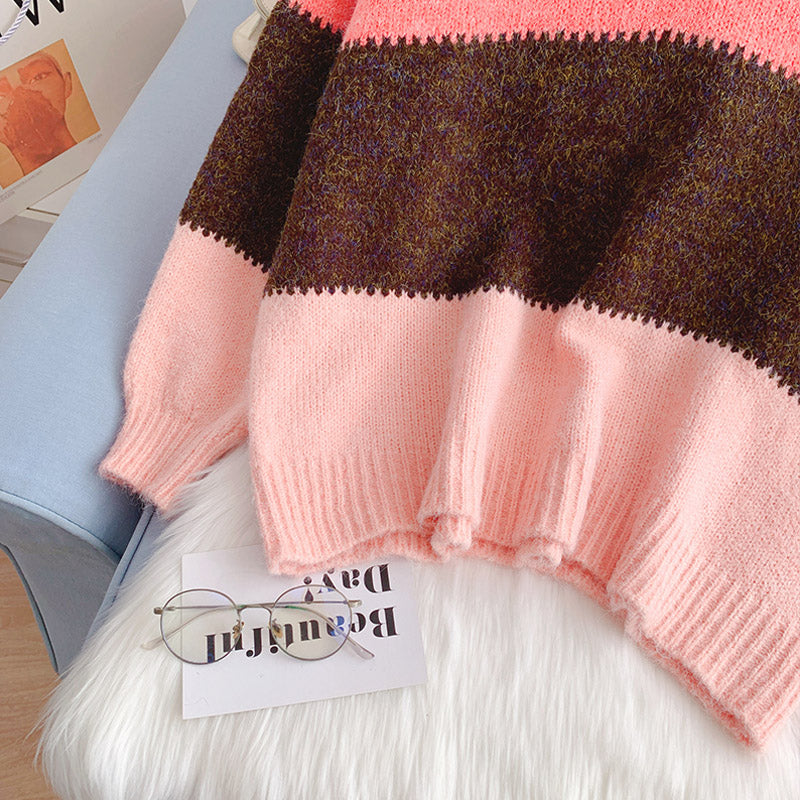 Pull col V contrasté en mohair Pull Pull Top 5170