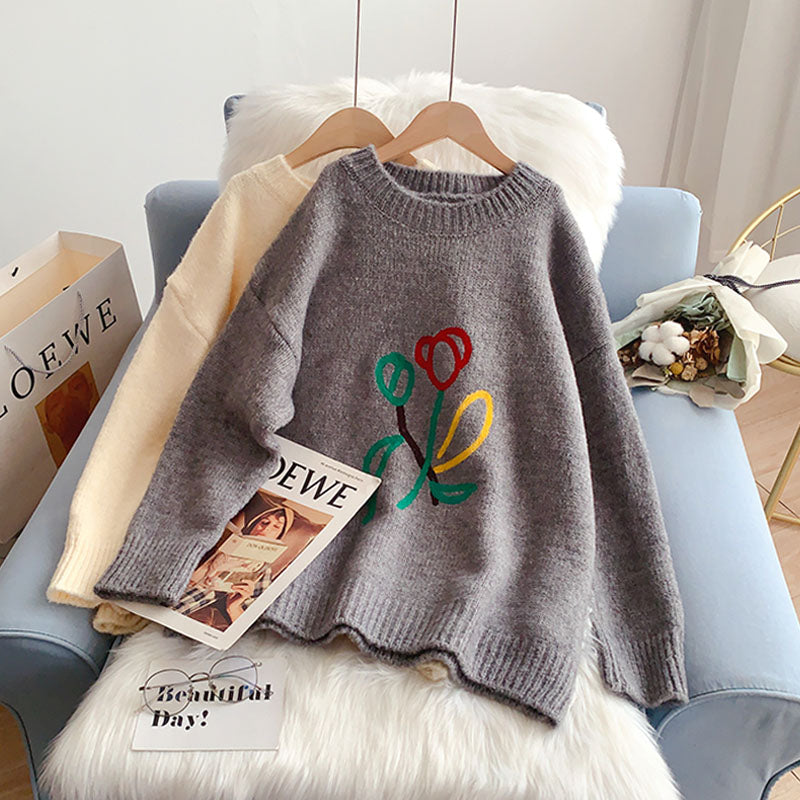 Pull femme Mori brodé tulipe 5181