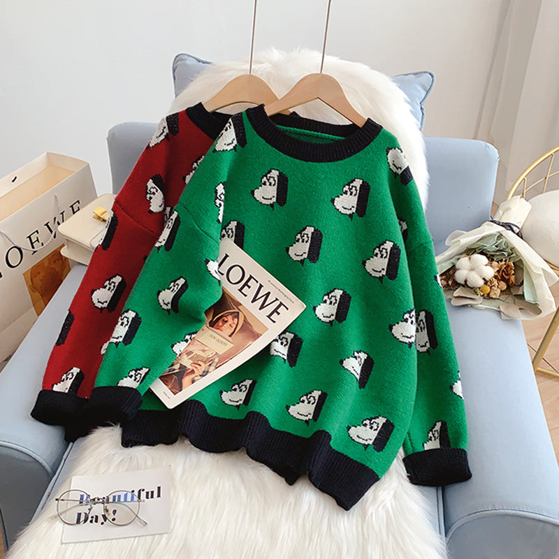 Pull à motif de chien de dessin animé mignon de style universitaire 5197