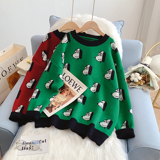 Pull à motif de chien de dessin animé mignon de style universitaire 5197