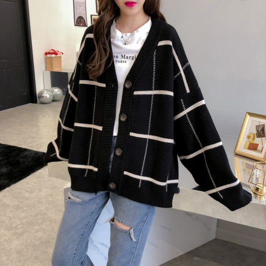 Cardigan pull Harajuku Veste tricotée à carreaux 5268