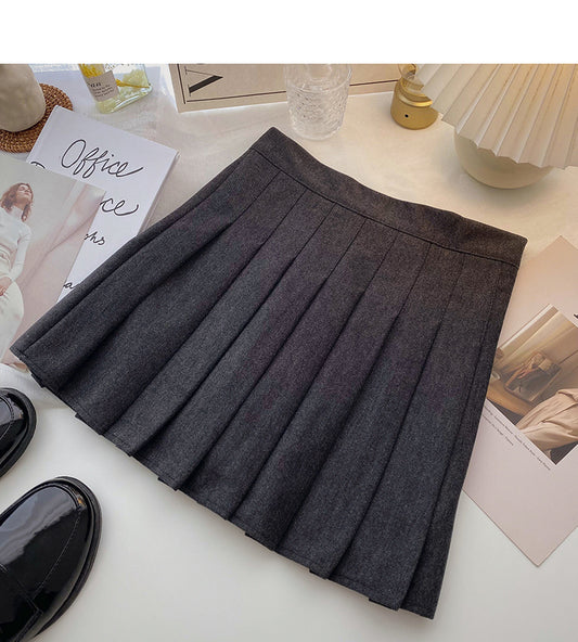 Simple solid color versatile high waist pleated skirt  5351