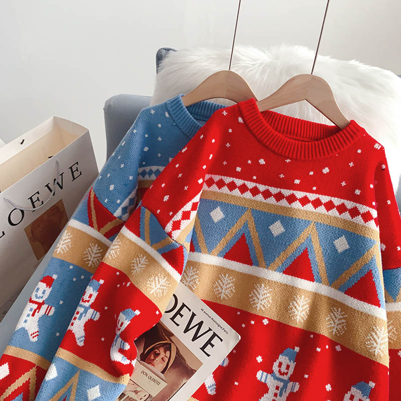 Pull col rond rouge style Noël pull pull top 5132