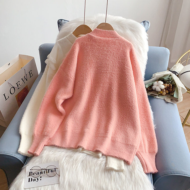 Pull tricoté doux et ciré en imitation vison 5260
