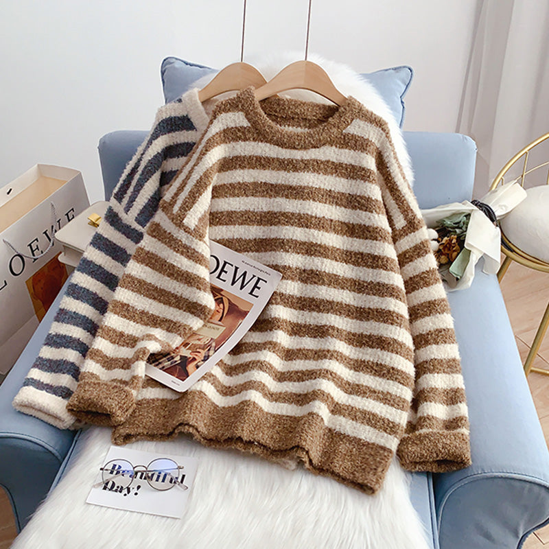 Pull rayé en laine grossière 5235