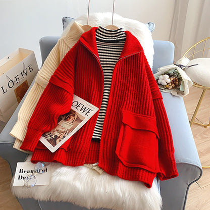 Manteau pull à col montant et grandes poches avec fermeture éclair 5190
