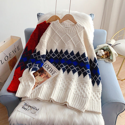 Pull rouge torsadé de style rétro étranger pour femme 5265