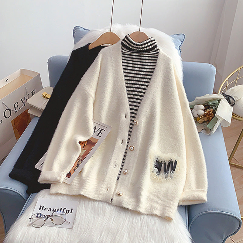 Manteau pull en imitation vison doux et ciré pour femme 5202