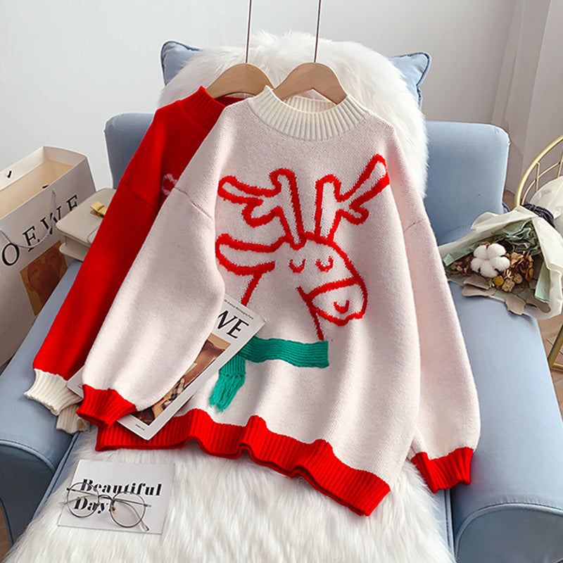 Pull de Noël en forme d'élan, nouveau pull à fond haut 5233