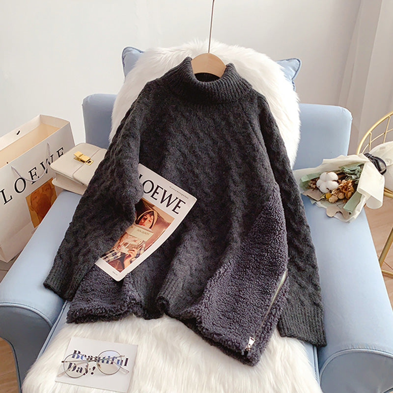 Pull col roulé piqué en laine d'agneau design 5177