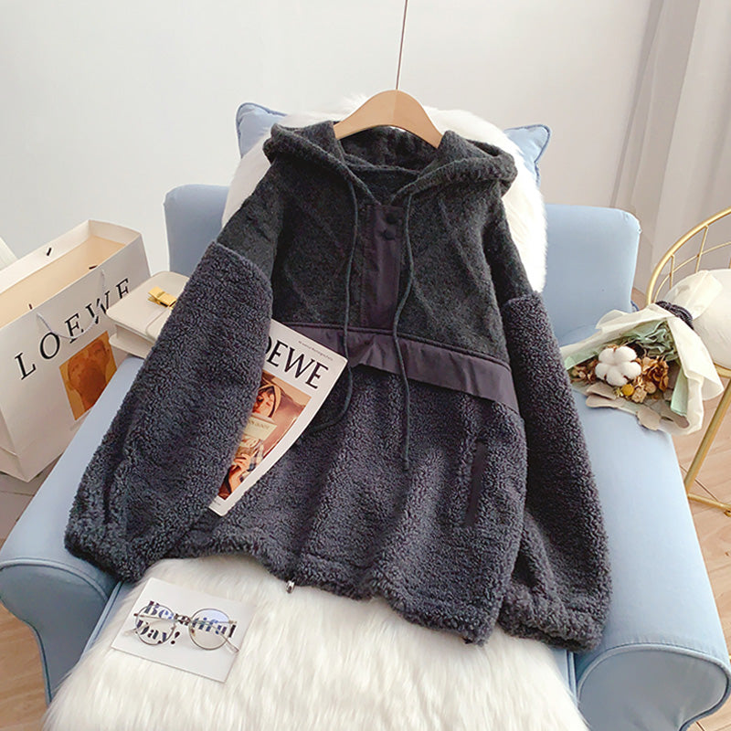 Pull en laine d'agneau cousu pour femme, modèle à capuche 5203