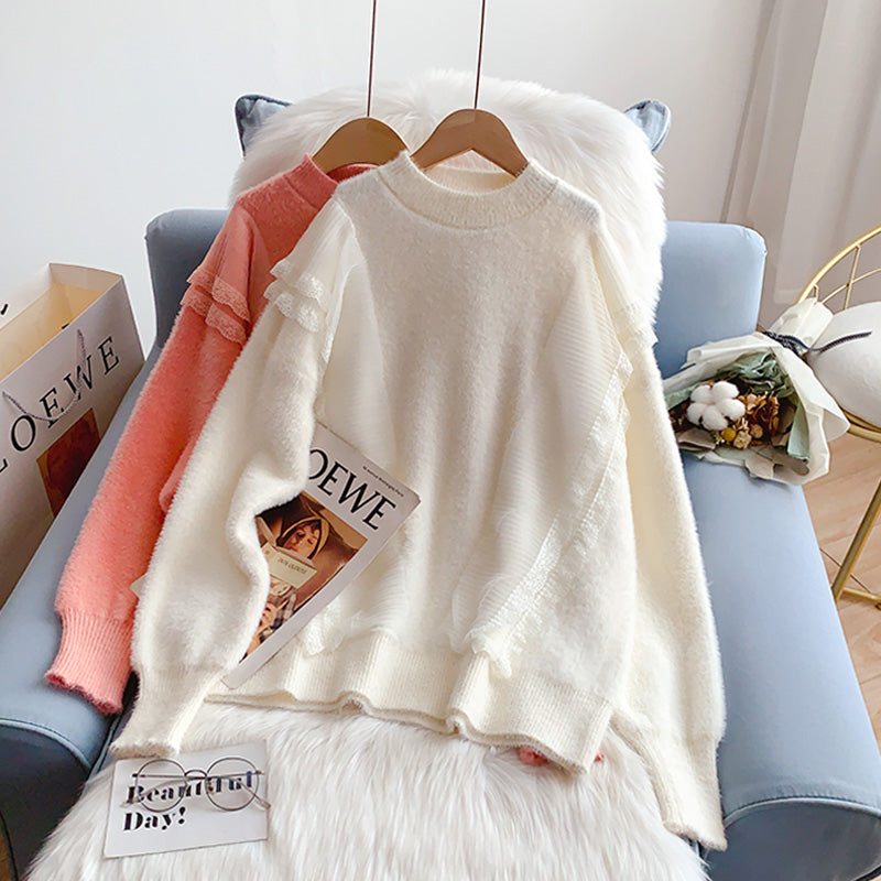 Pull tricoté doux et ciré en imitation vison 5260