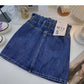 Versatile slim elastic waist denim Vintage A-line skirt  5340