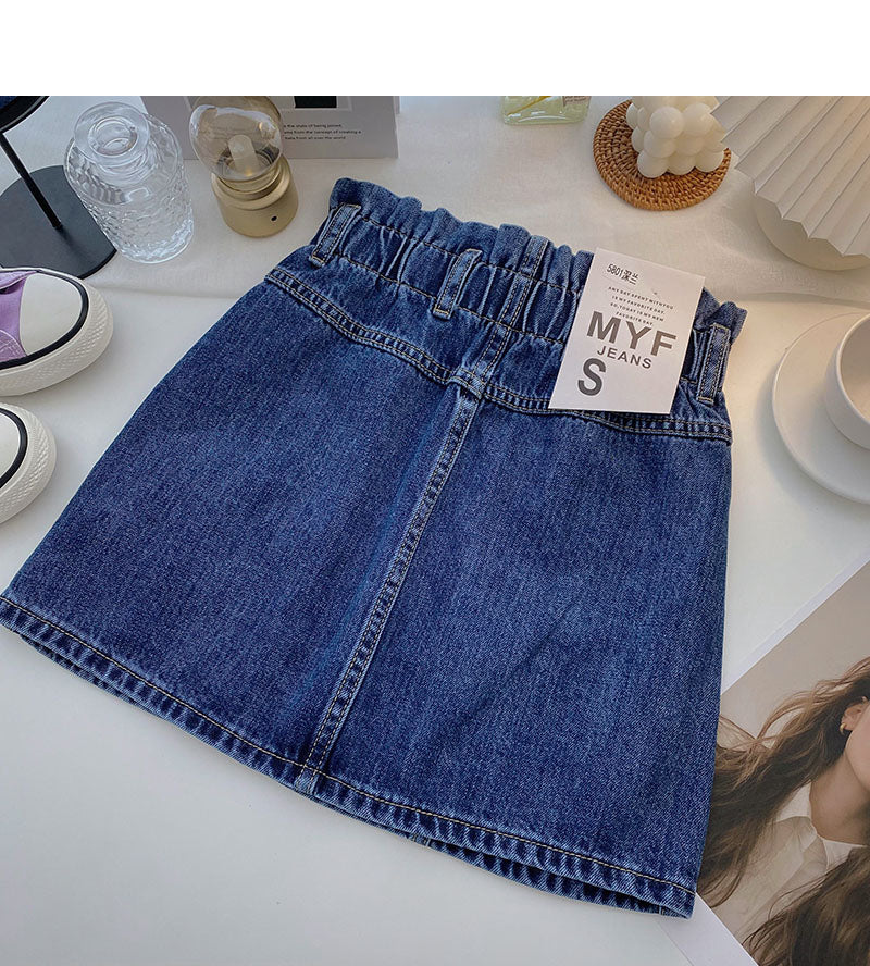 Versatile slim elastic waist denim Vintage A-line skirt  5340