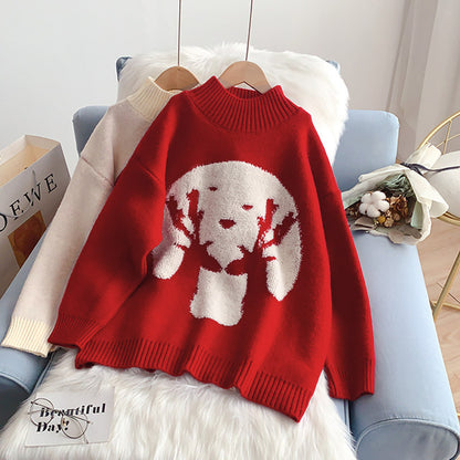 Pull col roulé à thème de Noël style décontracté ample 5131