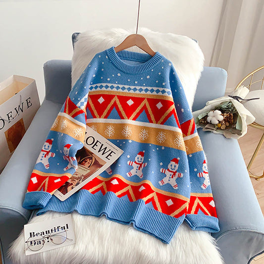 Pull col rond rouge style Noël pull pull top 5132