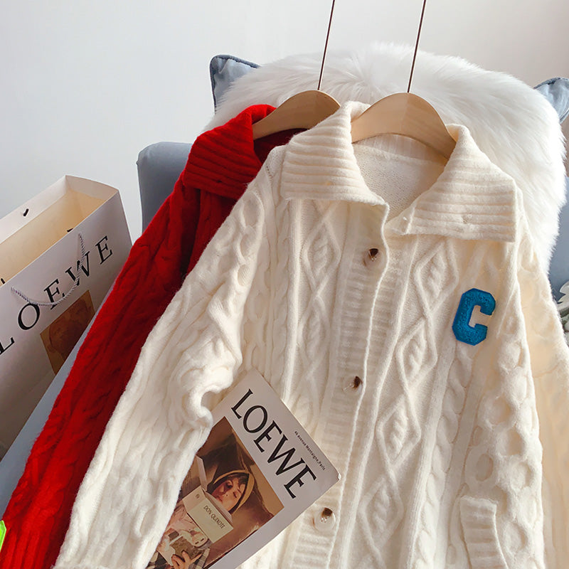 Cardigan vintage rouge torsadé 5263
