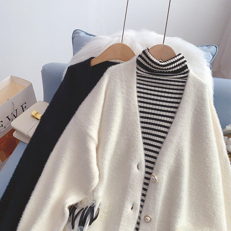 Manteau pull en imitation vison doux et ciré pour femme 5202