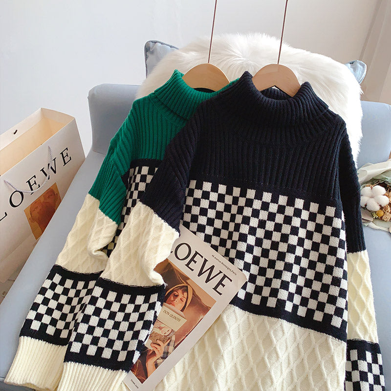 Robe pull col roulé à damier 5210