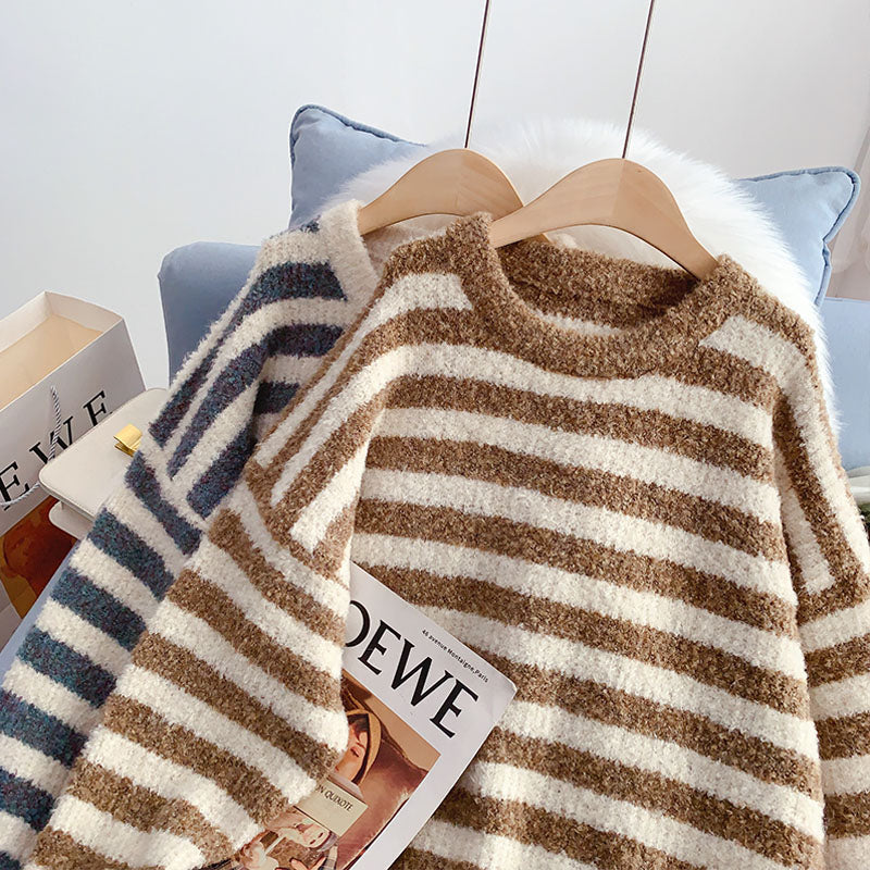 Pull rayé en laine grossière 5235