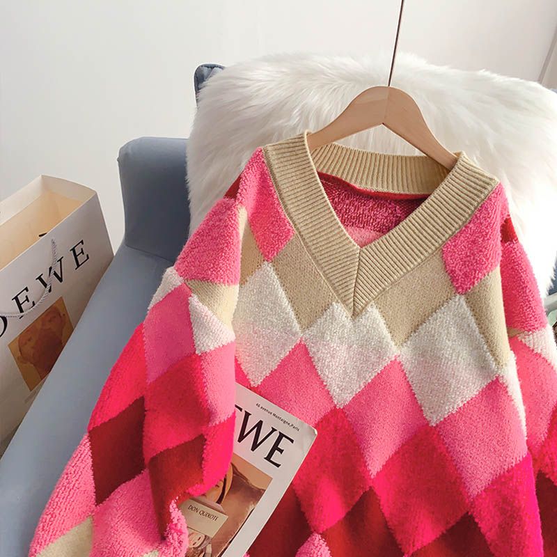 Pull col V Lingge Lazy Wind Pull coréen 5128