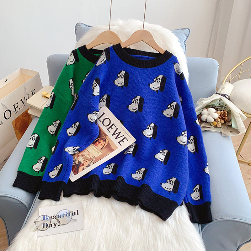 Pull à motif de chien de dessin animé mignon de style universitaire 5197