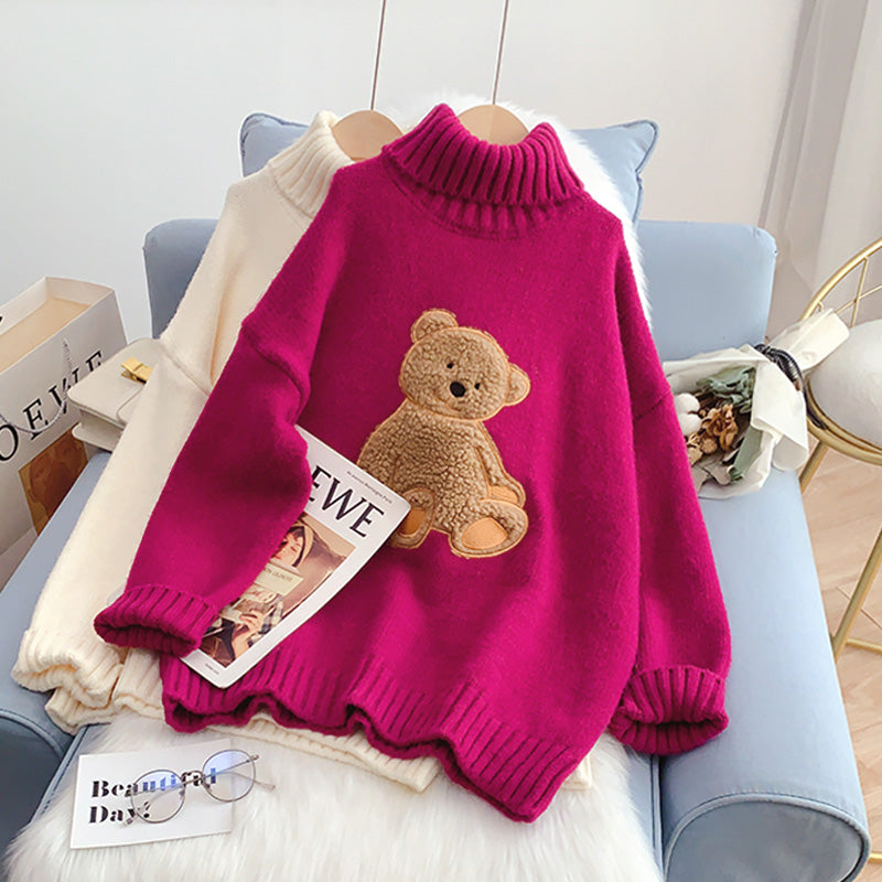 Pull à fond style étranger avec motif ours de dessin animé 5238