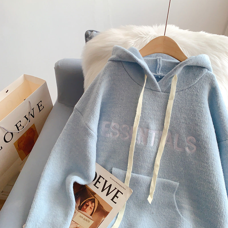 Pull à capuche brodé avec lettre paresseuse pour femme 5216