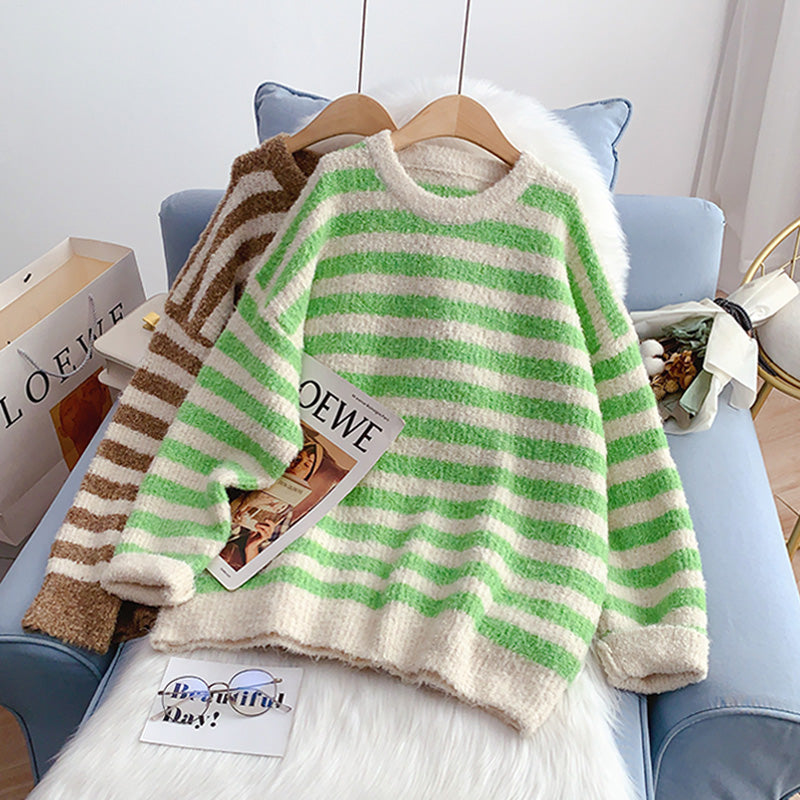 Pull rayé en laine grossière 5235