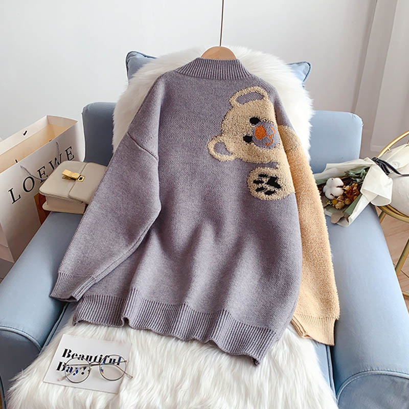 Petit pull ours doux et ciré Pull vieillissant style étranger frit fille de rue 5237