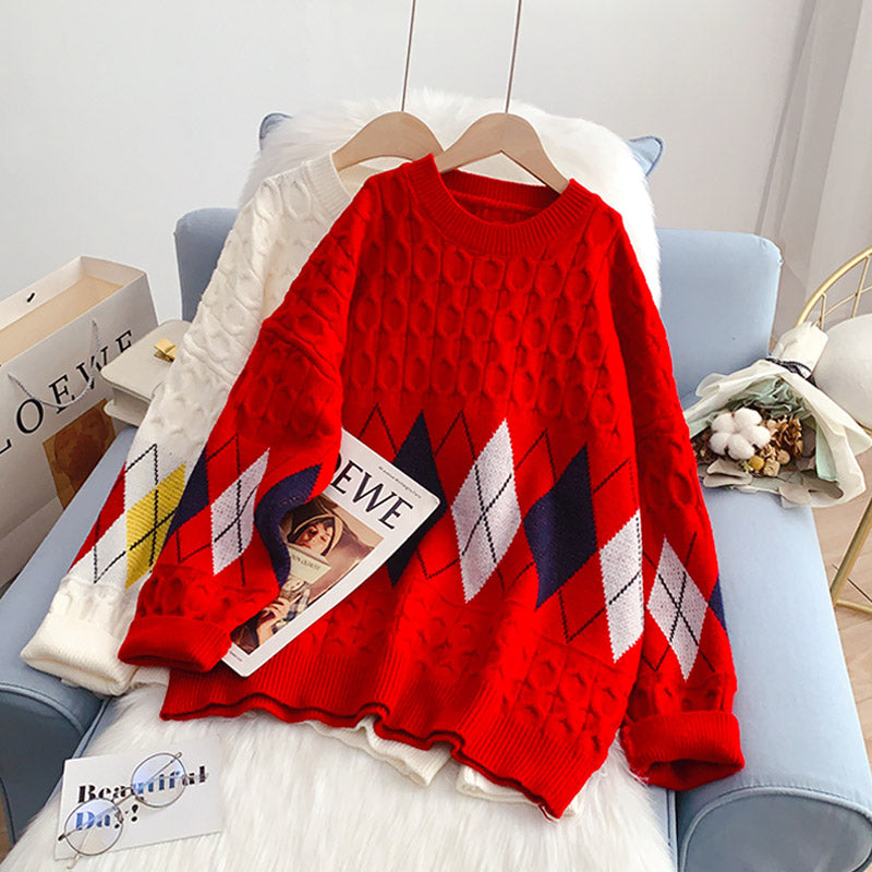 Pull jacquard vintage Lingge, paresseux et avancé 5227