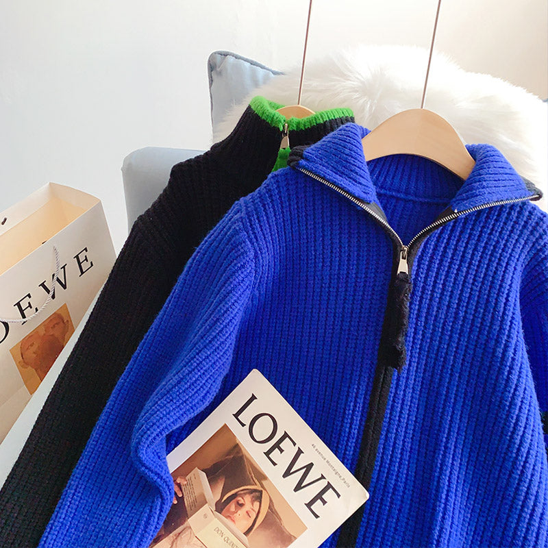 Lazy design high neck zipper sweater cardigan women  5137