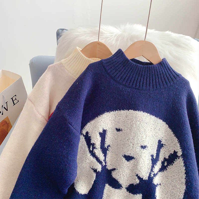Pull col roulé à thème de Noël style décontracté ample 5131