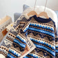 Pull jacquard vintage ample et décontracté 5135