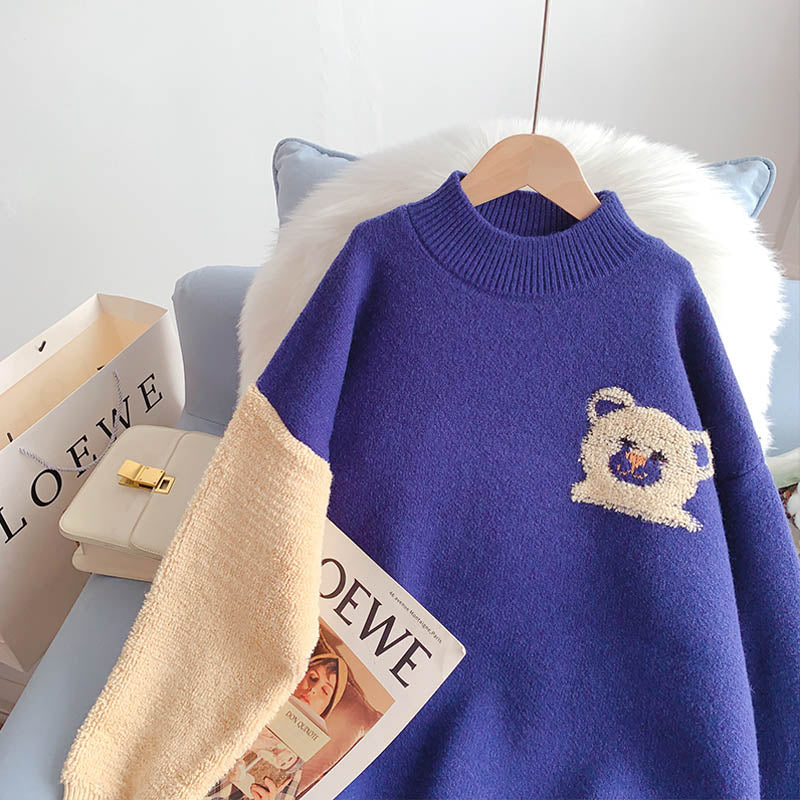 Petit pull ours doux et ciré Pull vieillissant style étranger frit fille de rue 5237