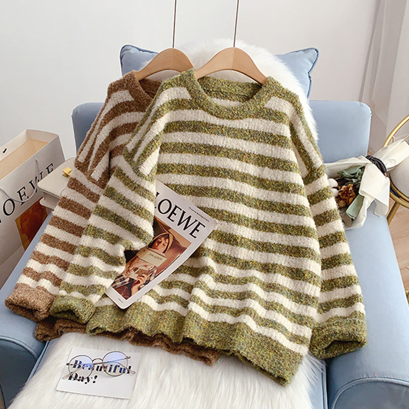 Pull rayé en laine grossière 5235