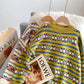 Pull jacquard doux et ciré vintage à col rond pour femme 5166