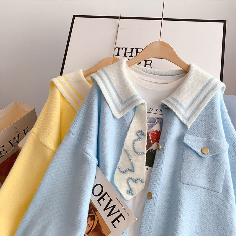 Pull col bleu marine vieillissant Top tricoté 5094