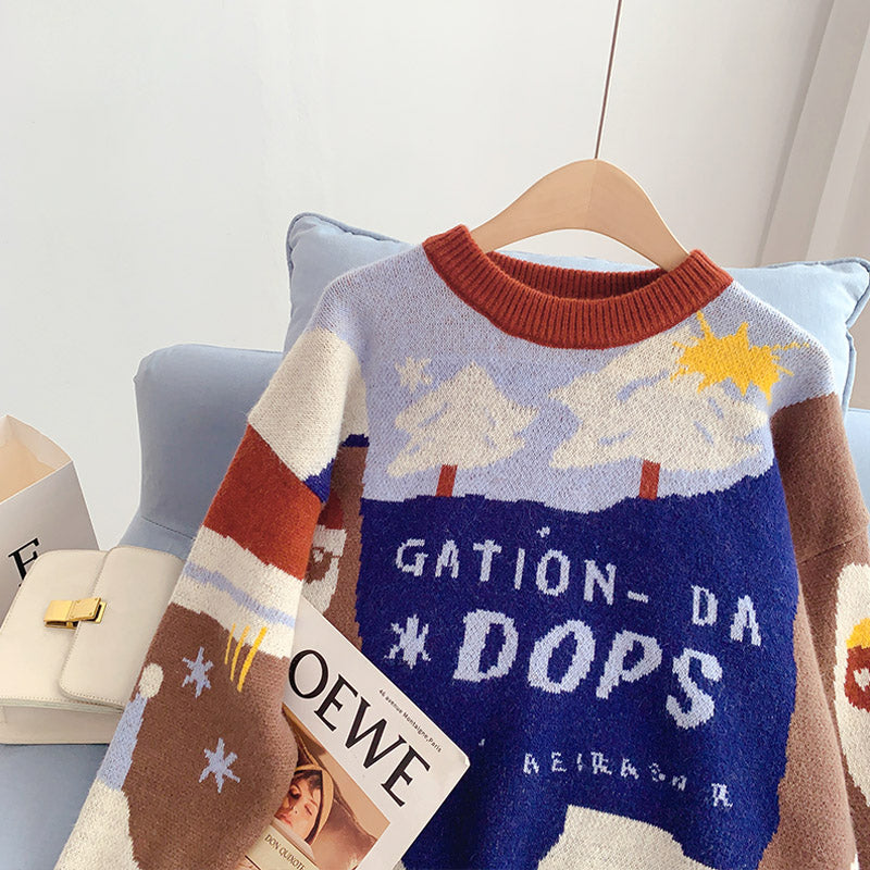 Pull de dessin animé coréen tricoté à fond chemise Top 4981