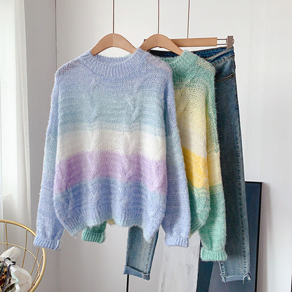 Pull ample en mohair tricoté de couleur cirée douce dégradée 5078