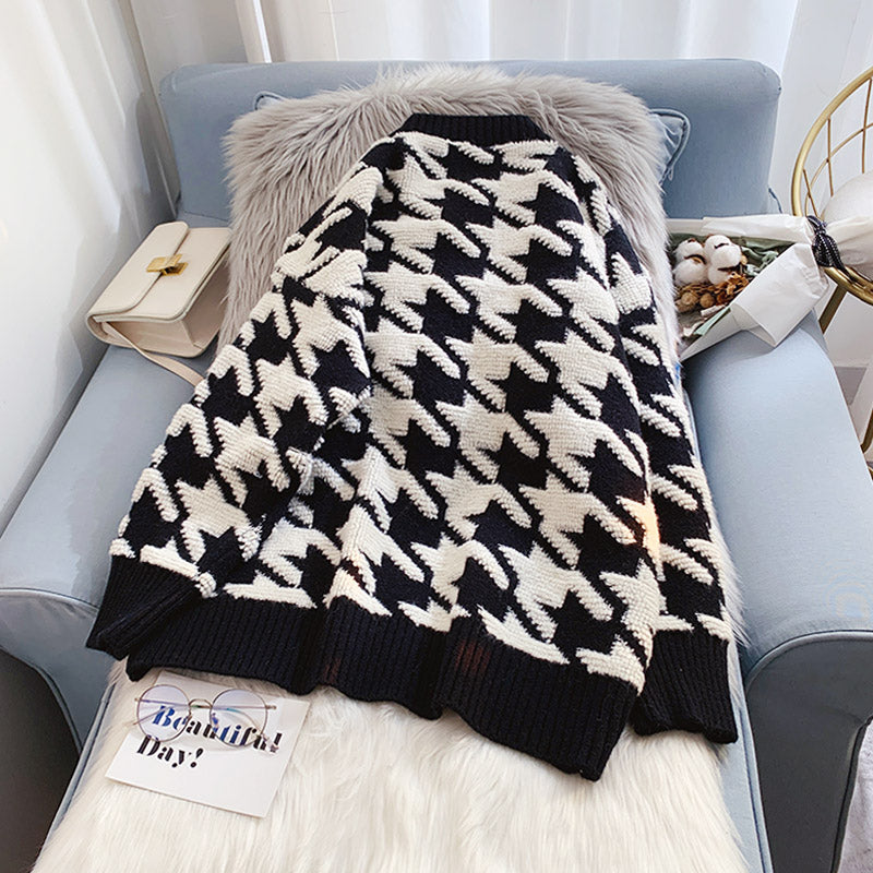 Pull cardigan à carreaux Qianniao manteau tricoté xiaoxiangfeng 5087