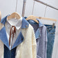 Manteau en faux pull cousu en denim, cardigan tricoté 5038