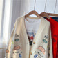 Cardigan tricoté rouge en filet ample et paresseux à l'extérieur 4983