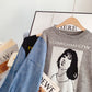 Pull en denim cousu au sens du design, faux deux femmes, saveur de port rétro 5050