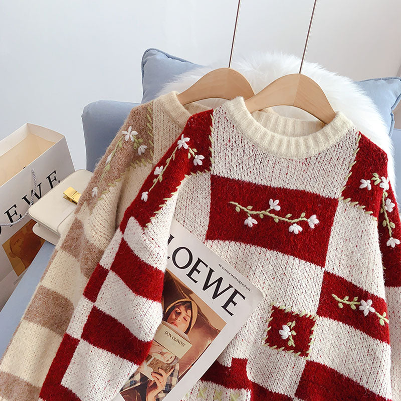Pull brodé de Noël pour femme, pull japonais 4976