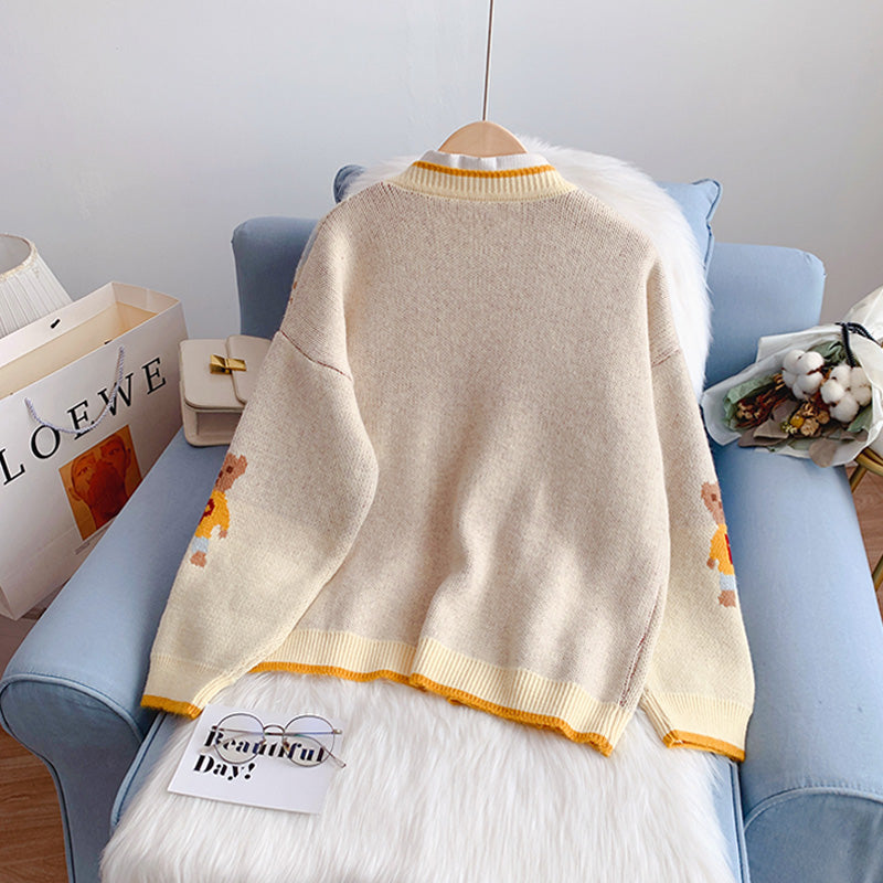 Petit pull ours cardigan veste en tricot col V 5064