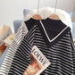 Pull à rayures coupe-vent à col mi-haut et faux deux pulls 5013