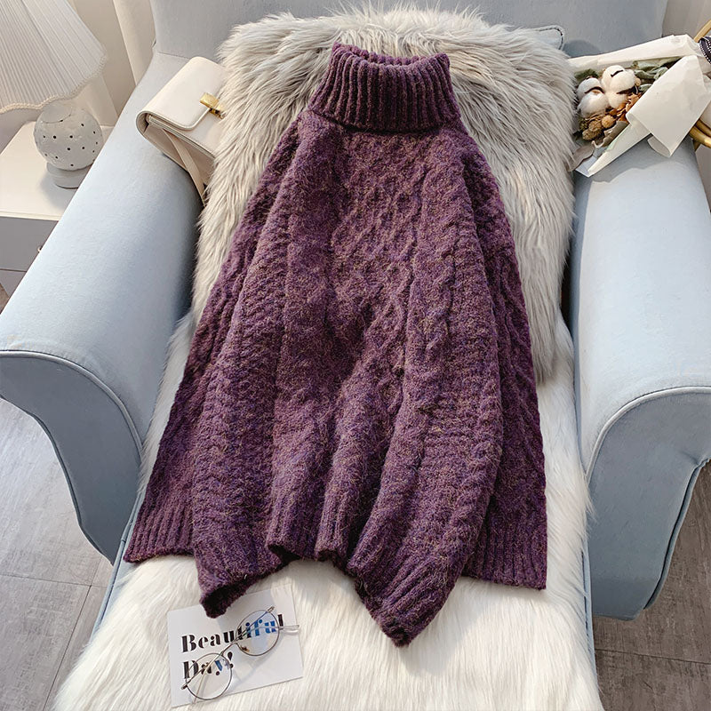 Pull col montant torsadé en laine grossière 5089